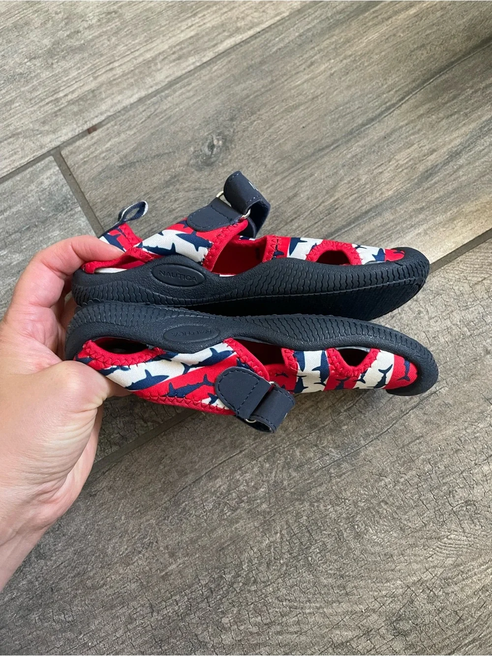 Nautica Red Navy Shark-Print Kids Water Shoes